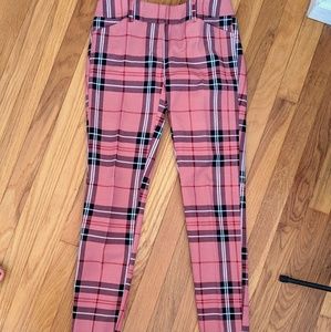 Pink Plaid Slim Leg Dress Pant